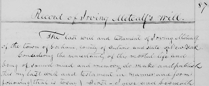 The opening of Irving Metcalf's will